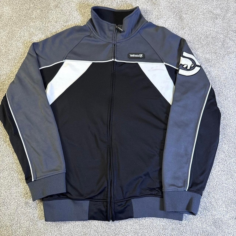 Y2K Ecko Unltd Track Jacket Black Gray Full Zip Skater XXL - Picture 1 of 8